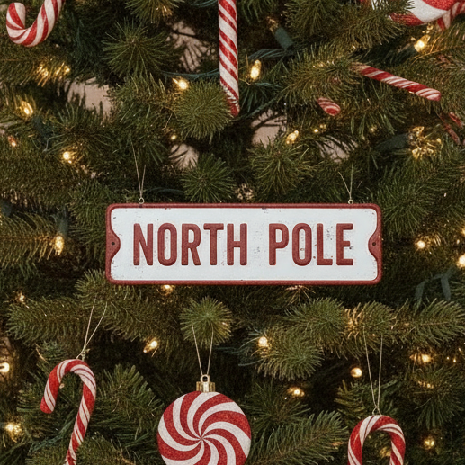 North Pole Vintage Style Christmas Tree Decoration Sign