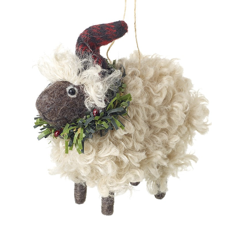 Woolly Sheep with Wreath Hanging Christmas Tree Decoration