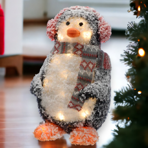 Festive 45cm LED Lit Flocked Penguin with Scarf