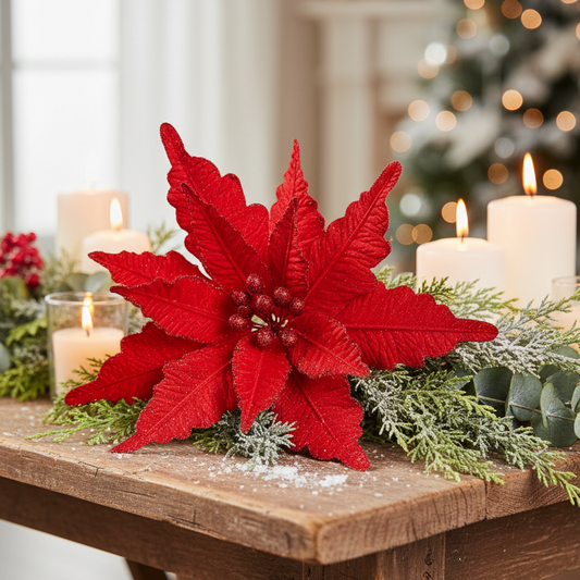 Red Velvet Christmas Poinsettia Stem 68cm