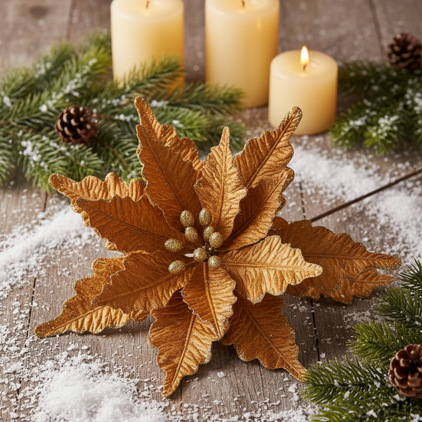 Gold Velvet Christmas Poinsettia Stem 68cm