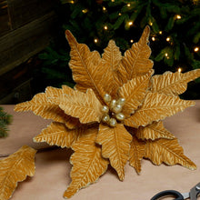 Load image into Gallery viewer, Gold Velvet Poinsettia Stem 68cm
