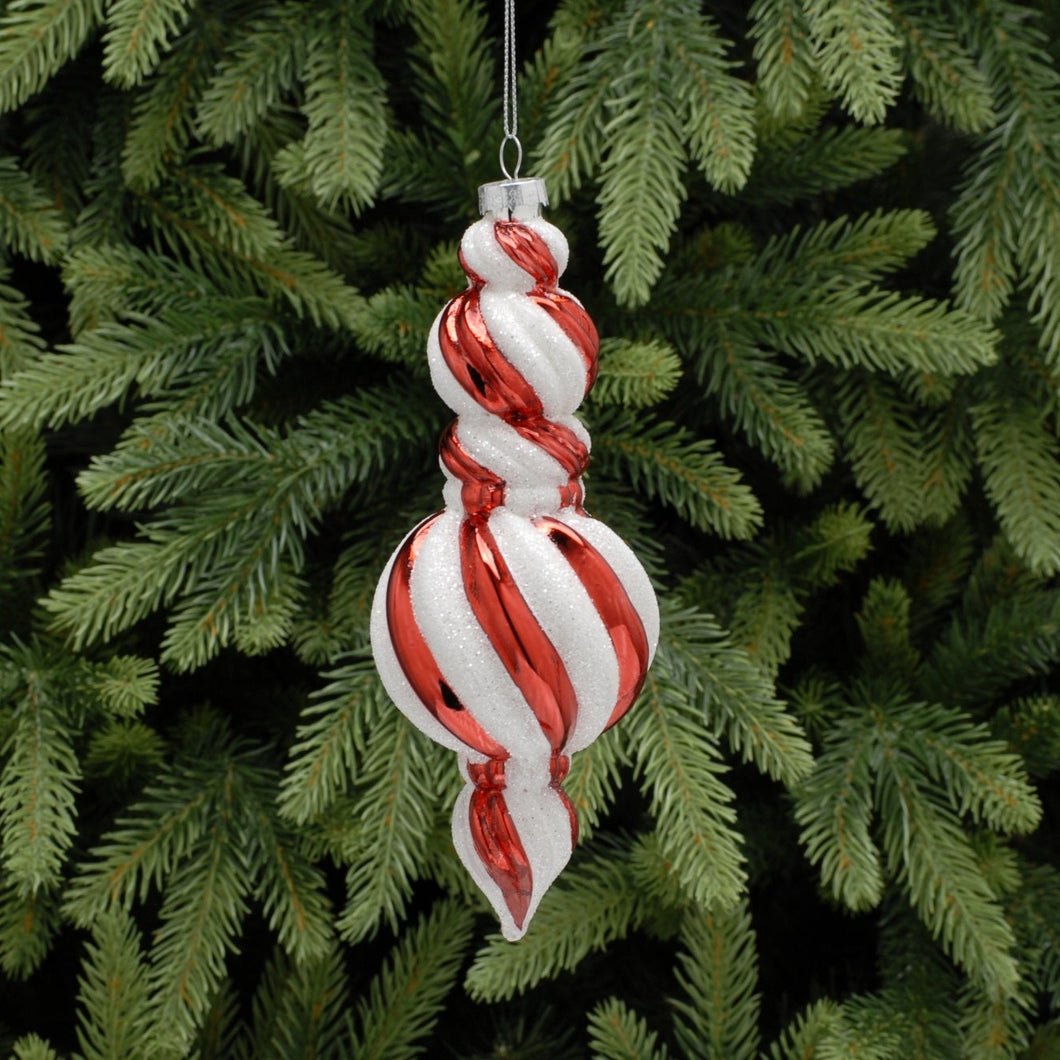 Candy Cane Stripe Glass Wide Finial Hanging Decoration