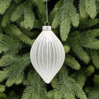 Frosted Ridged Olive Shape Christmas Tree Decoration