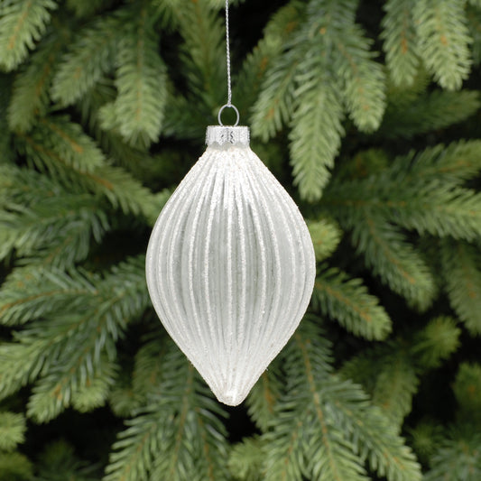 Frosted Ridged Olive Shape Christmas Tree Decoration