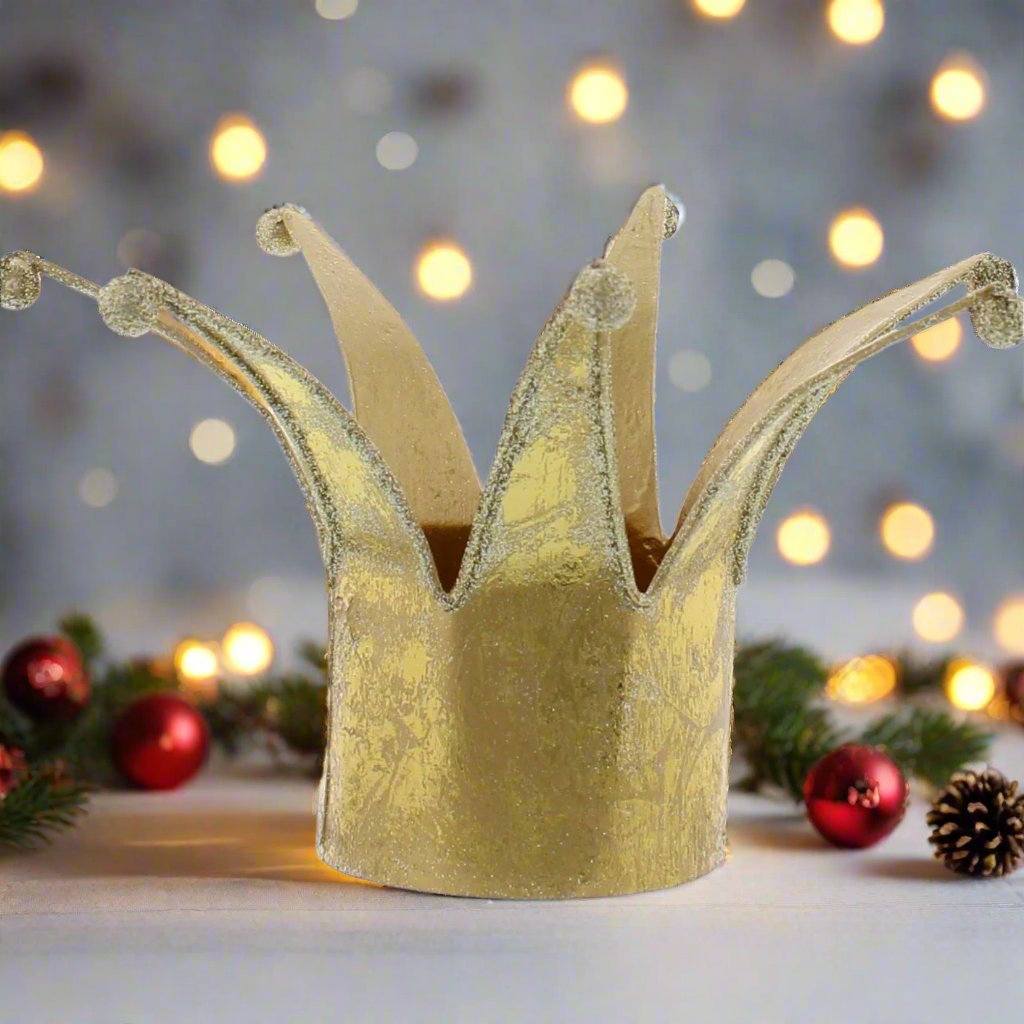 Gold Metal Christmas Crown Candle Holder 10cm