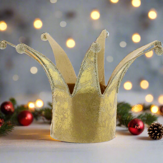 Gold Metal Christmas Crown Candle Holder 10cm