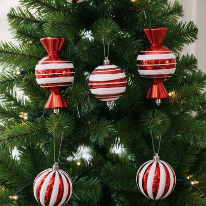Set of 6 Candy Striped Christmas Baubles