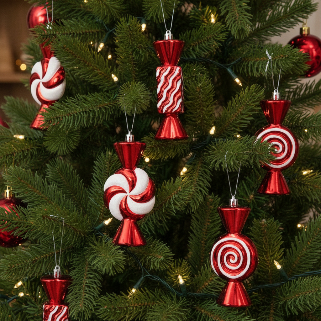 Set of 5 Striped Candy Cane Christmas Baubles