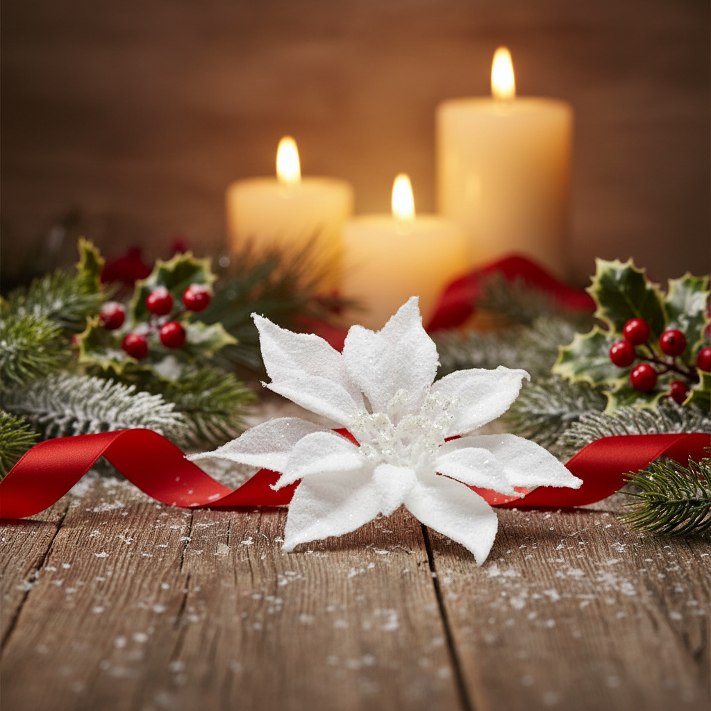 White Snowy Christmas Poinsettia Clip