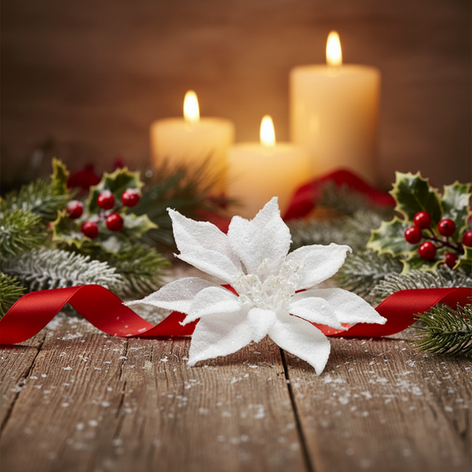 White Snowy Christmas Poinsettia Clip