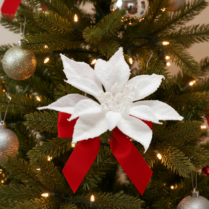 White Snowy Christmas Poinsettia Clip