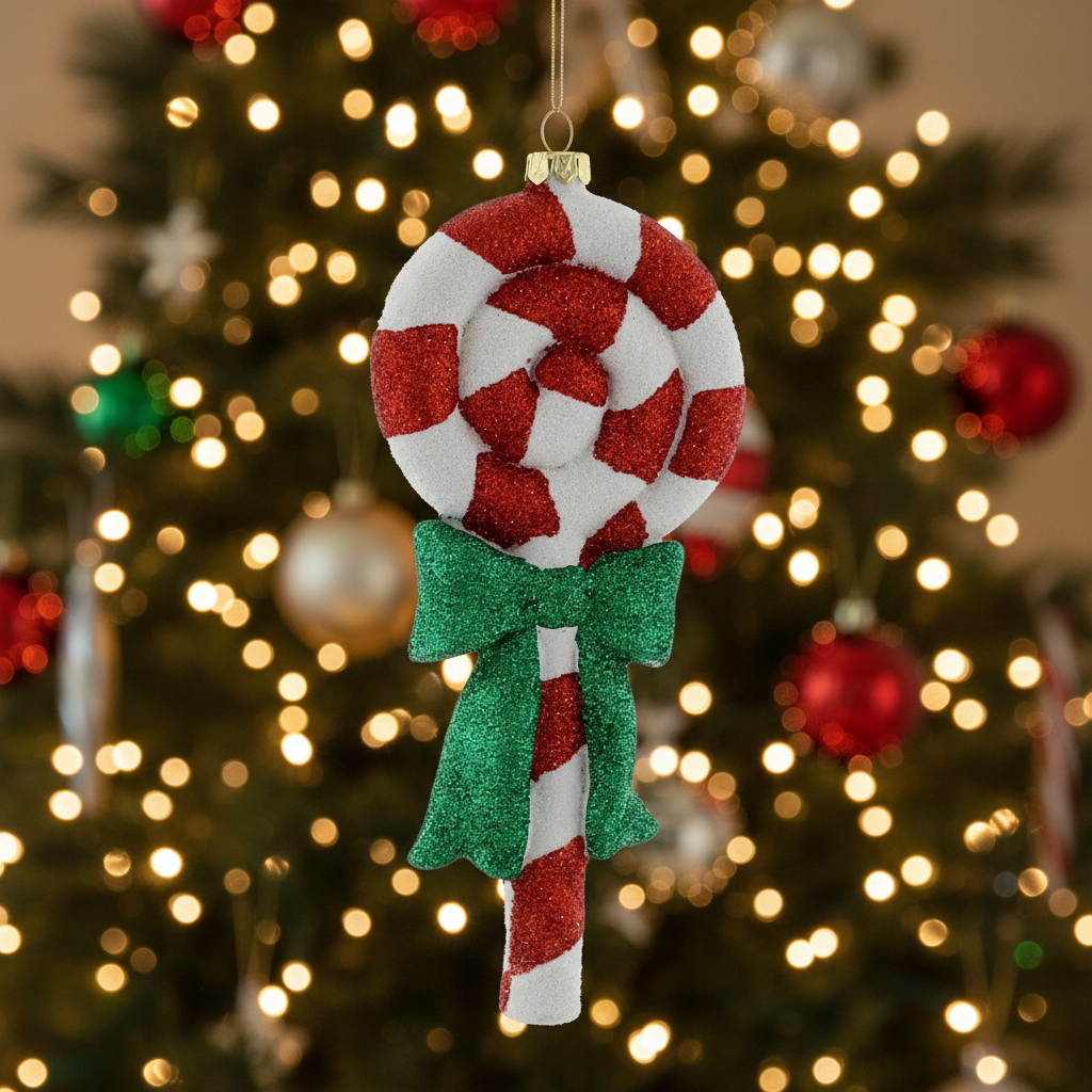 Candy Cane Lolly with Bow Hanging Christmas Decoration