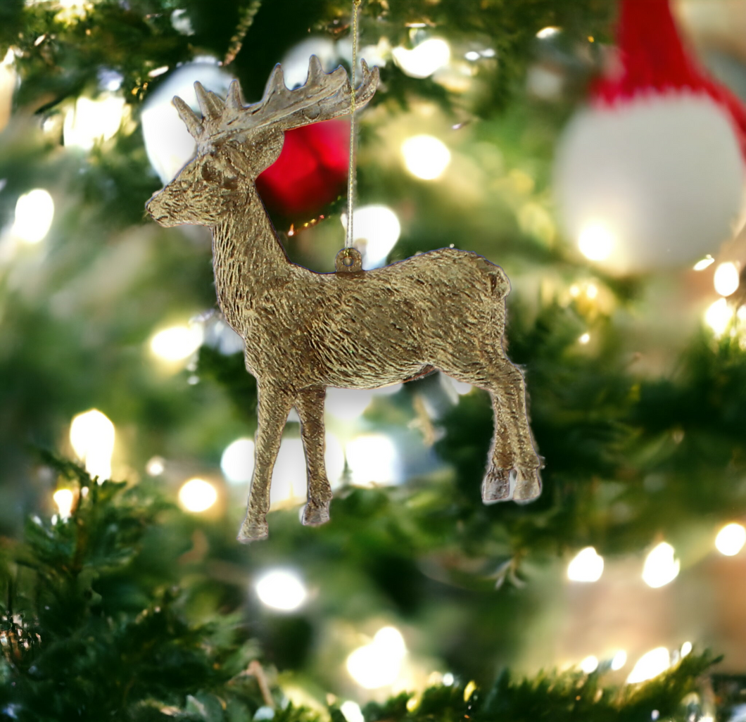Gold Reindeer 12cm Hanging Christmas Decoration