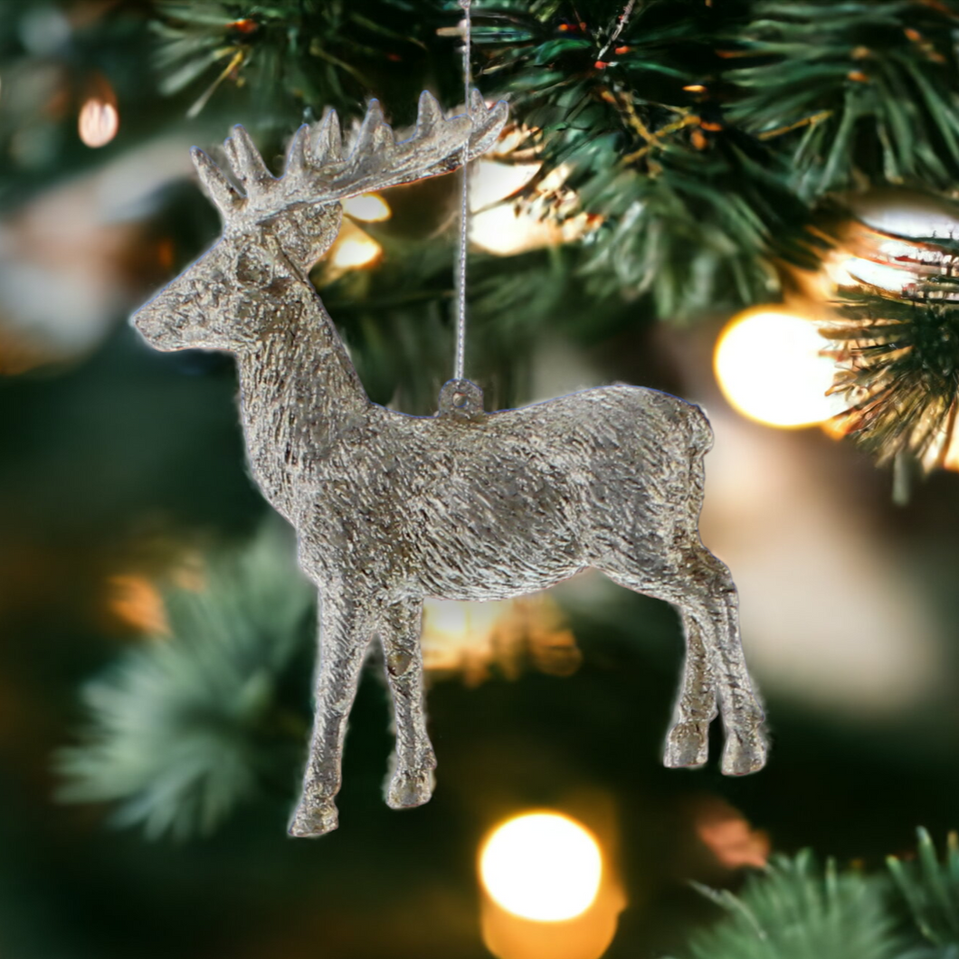 Silver Reindeer 12cm Hanging Decoration