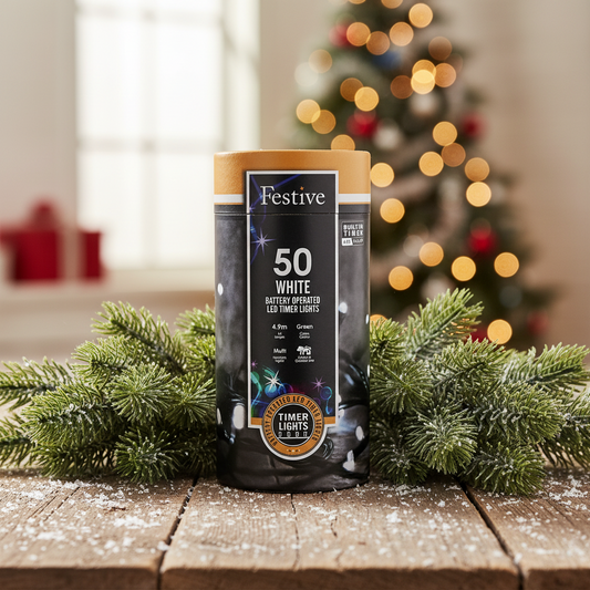 Festive 50 White Battery Operated Christmas String Lights