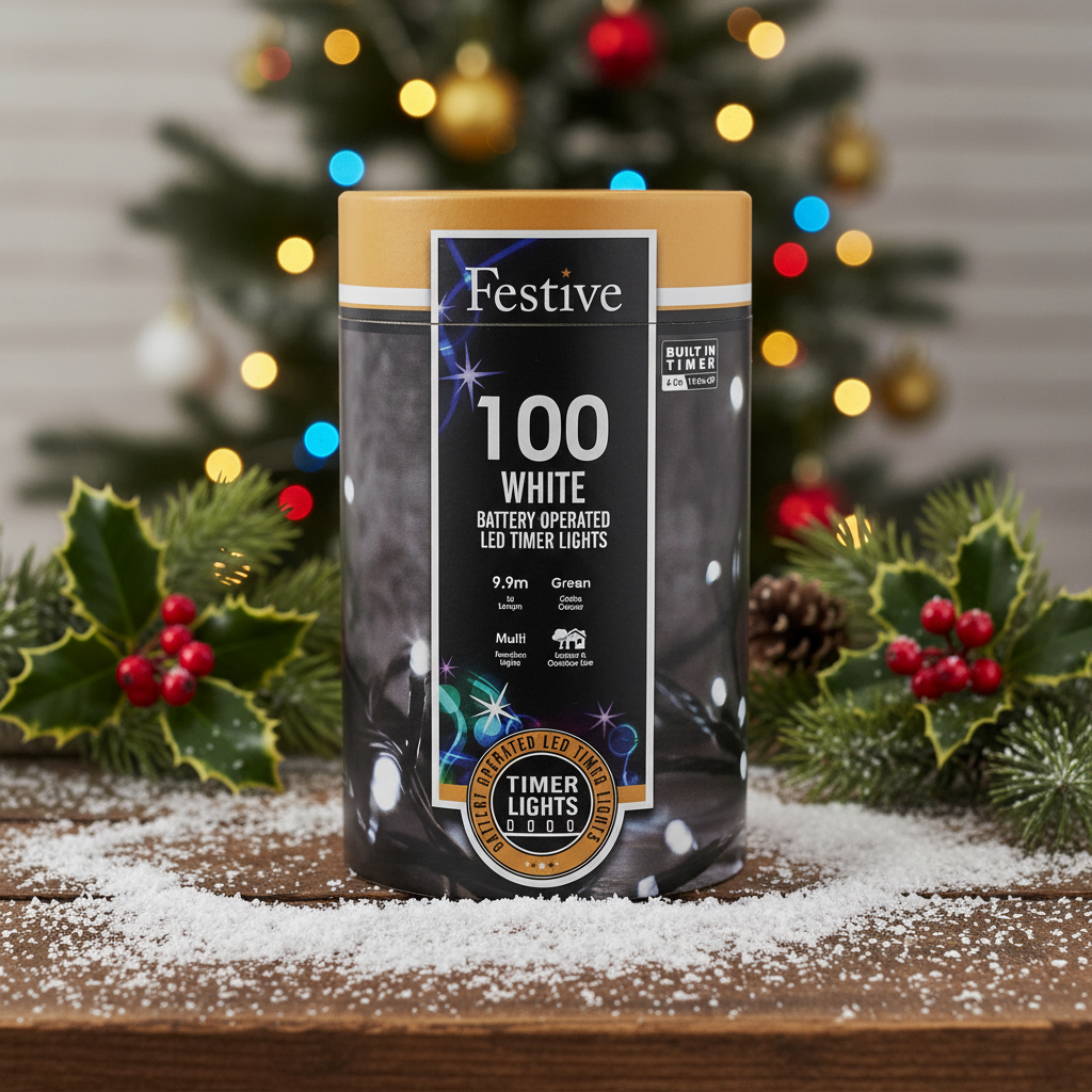 Festive 100 White Battery Operated Christmas String Lights