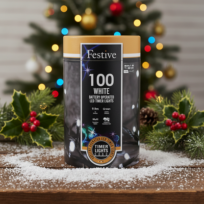 Festive 100 White Battery Operated Christmas String Lights