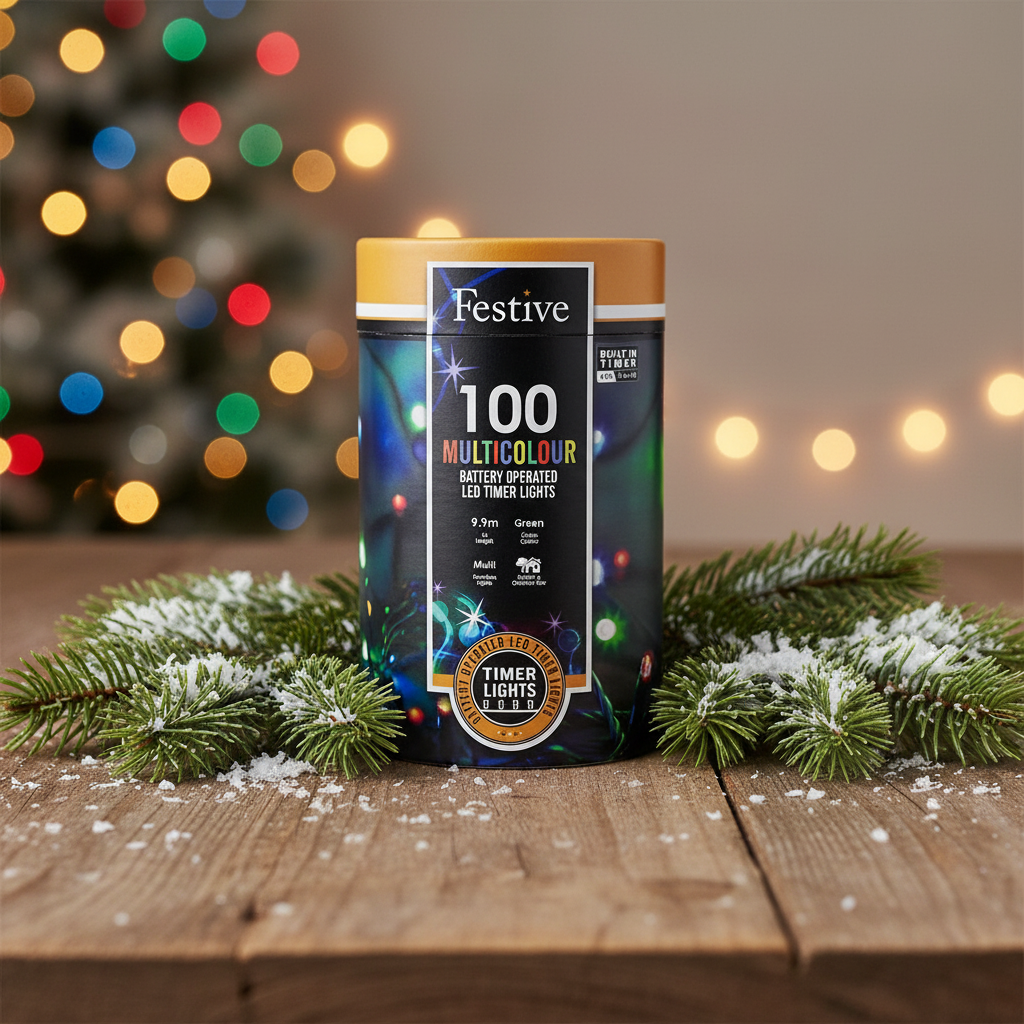 Festive 100 Multi Colour Battery Operated Christmas String Lights