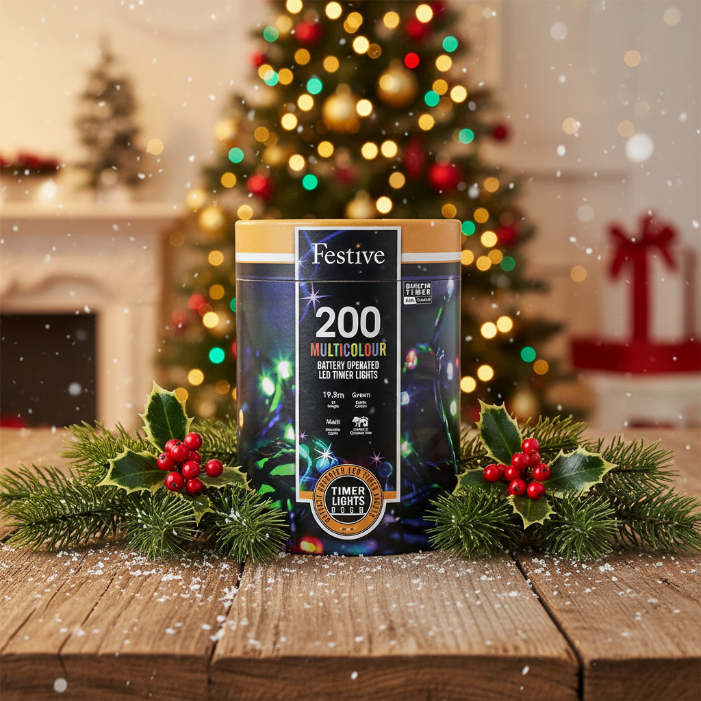 Festive 200 Multi Colour Battery Operated Christmas String Lights