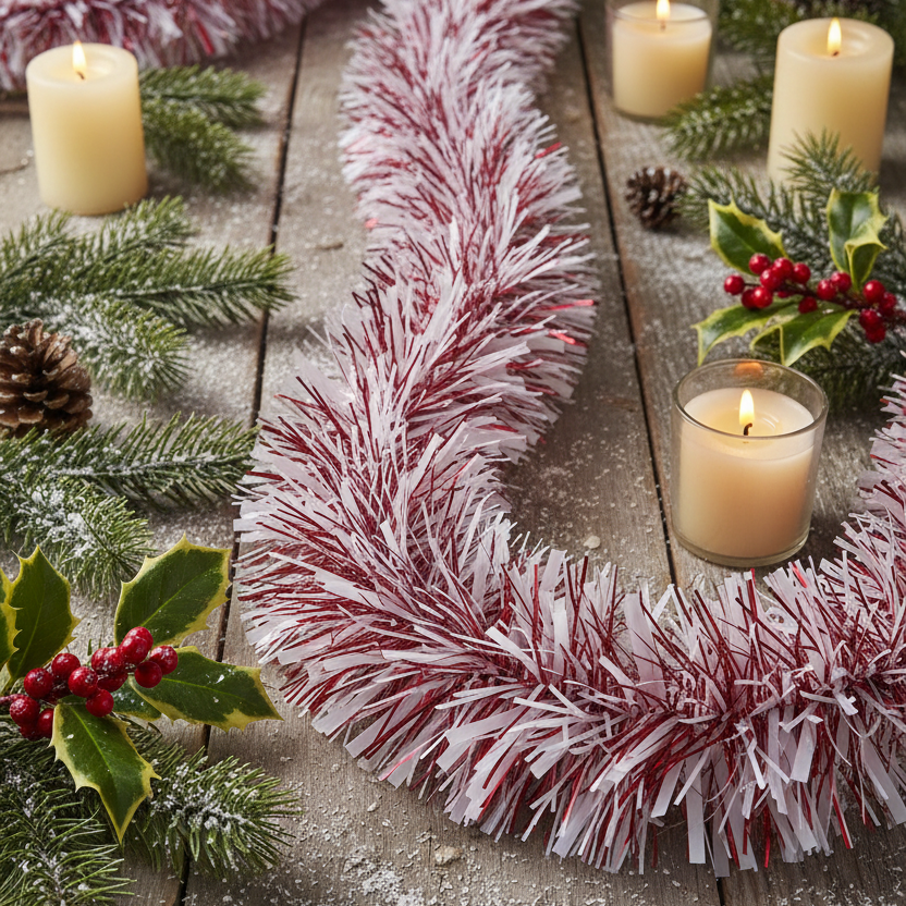 Chunky Red and White Christmas Tinsel