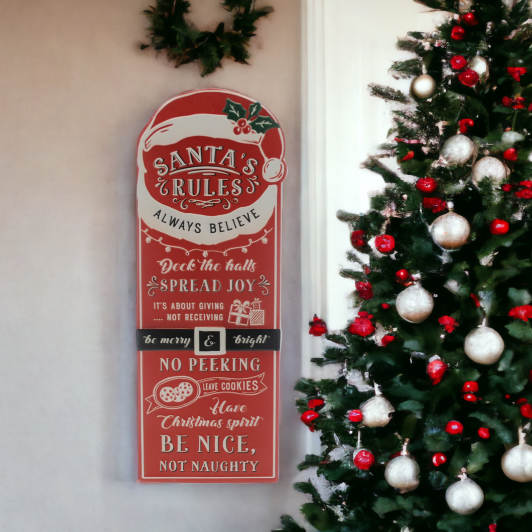Santa Rules Hanging Wall Sign 68cm