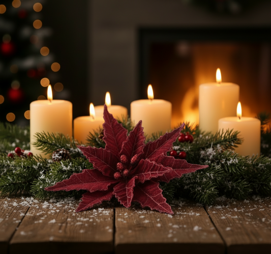Burgundy Velvet Christmas Poinsettia with Glitter Stem 50cm