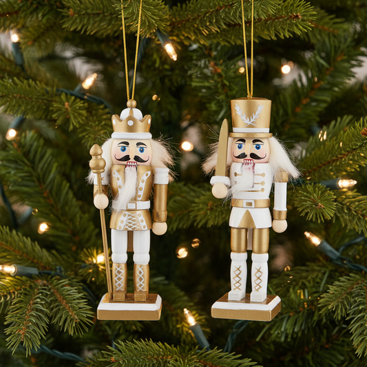 White & Gold Nutcracker 12cm Hanging Christmas Tree Decoration