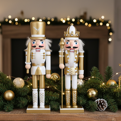 White and Gold Nutcracker Christmas Decoration 30cm