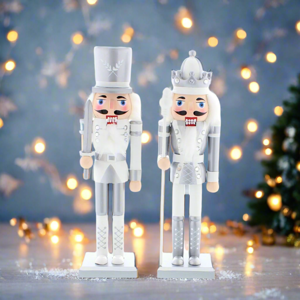 White & Silver Christmas Nutcracker 30cm