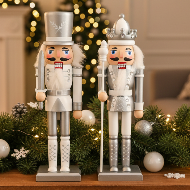 White & Silver Christmas Nutcracker 30cm
