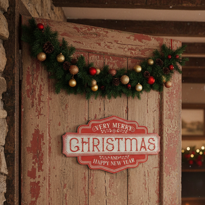 Vintage Style Red Merry Christmas Sign