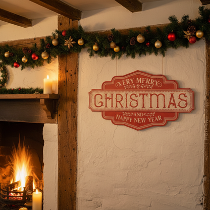 Vintage Style Red Merry Christmas Sign