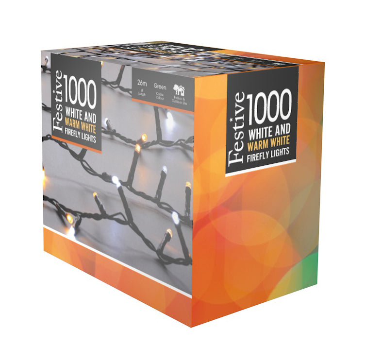 Festive 1000 White and Warm White Firefly Christmas Lights