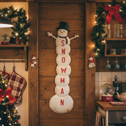 White Snowman Vintage Style Christmas Sign