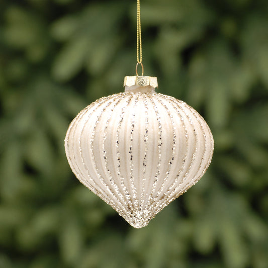 Matt Gold Ridged Glass Teardrop Christmas Tree Decoration