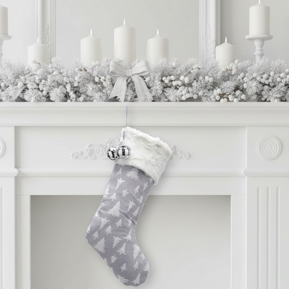 Christmas Grey Stocking with Tree Design 48cm