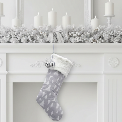 Christmas Grey Stocking with Tree Design 48cm