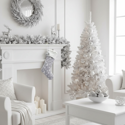 Christmas Grey Stocking with Tree Design 48cm