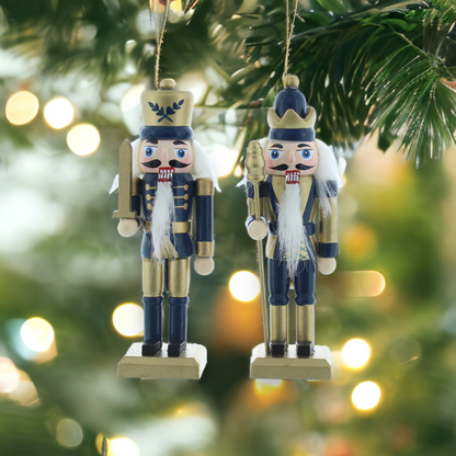 Blue and Gold Nutcracker 12cm Hanging Christmas Decoration Set