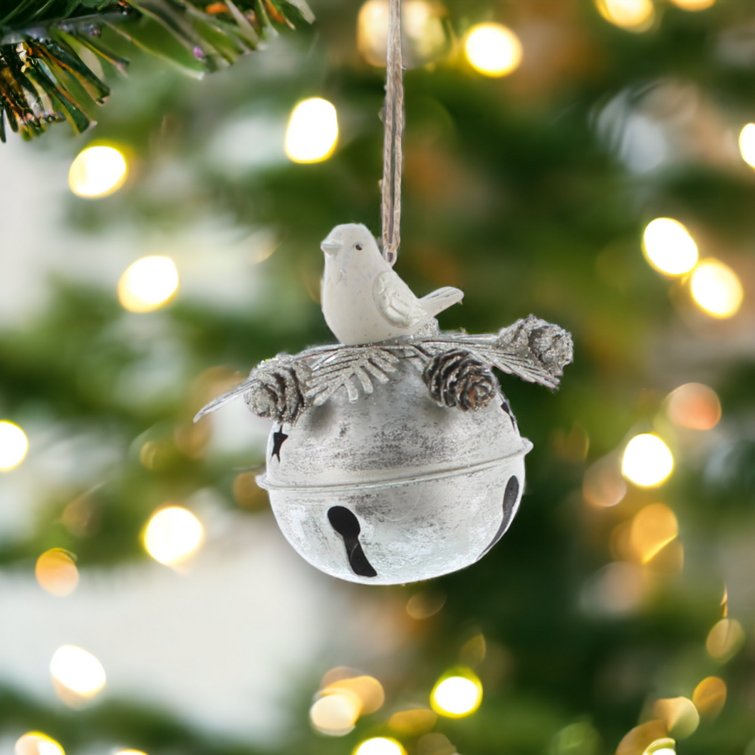 Silver Bell with White Bird and Foliage