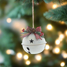 Load image into Gallery viewer, White Christmas Sleigh Bell Decoration with Foliage 8cm
