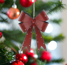 Load image into Gallery viewer, Red Metal Christmas Bow with White Spots 25cm
