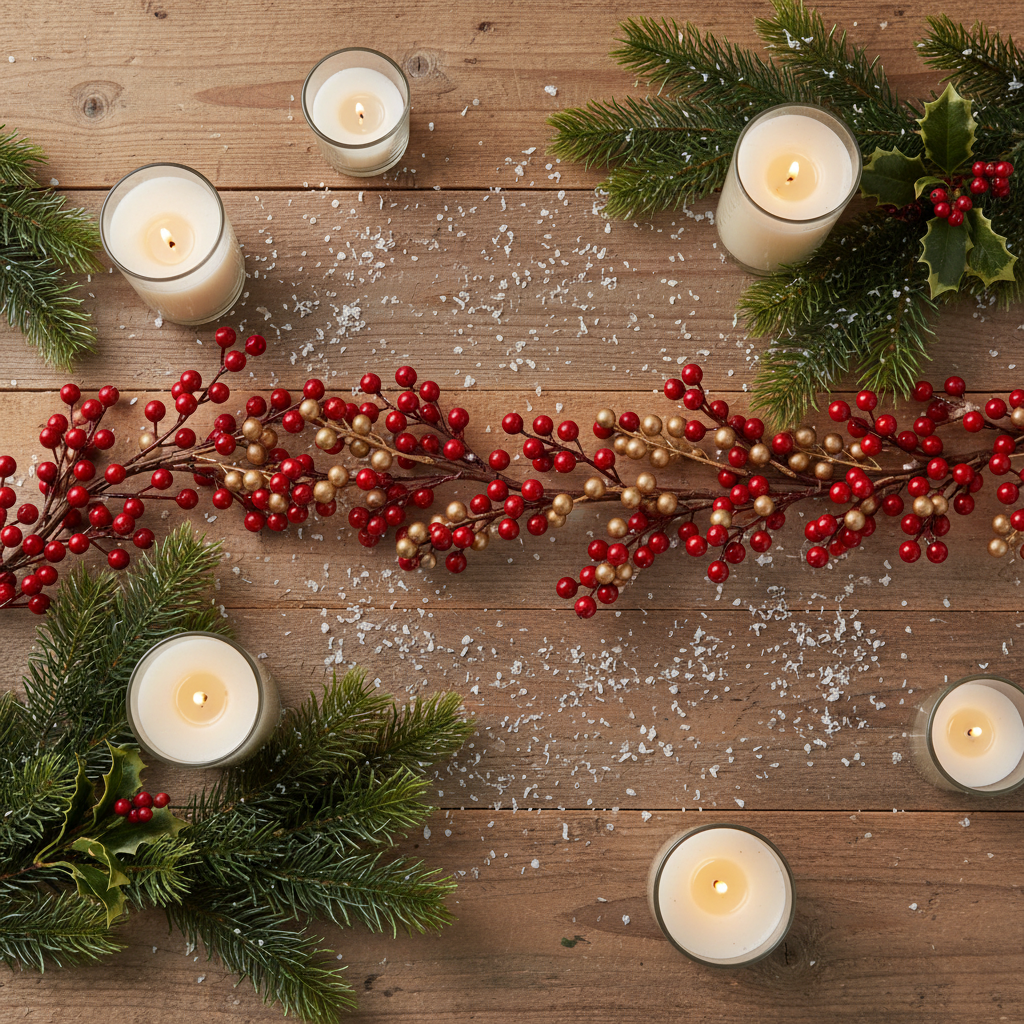 Christmas Red and Gold Cluster Berry Garland 130cm