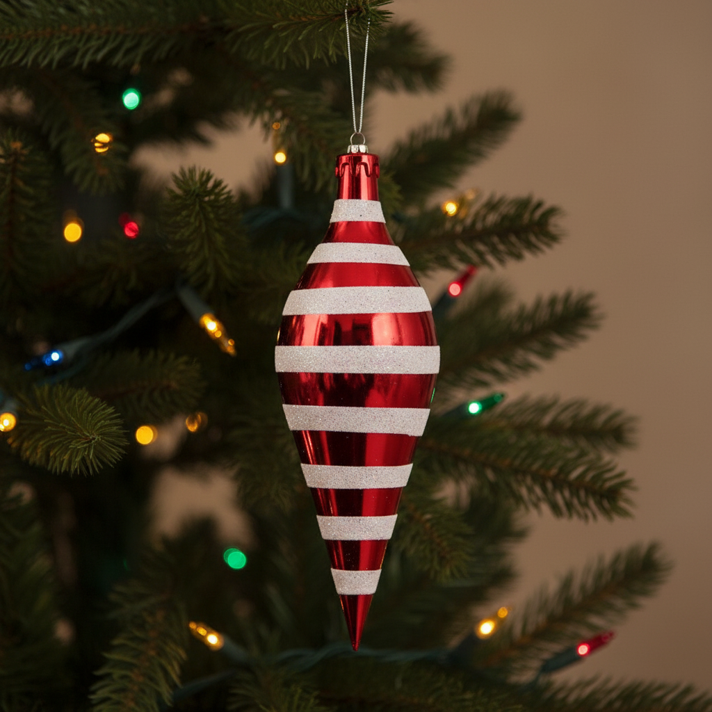 Christmas Candy Cane Stripe Olive Shape Tree Decoration 32cm