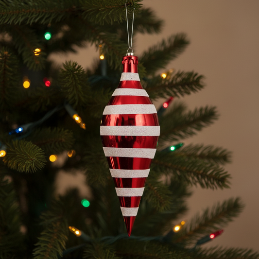 Christmas Candy Cane Stripe Olive Shape Tree Decoration 32cm