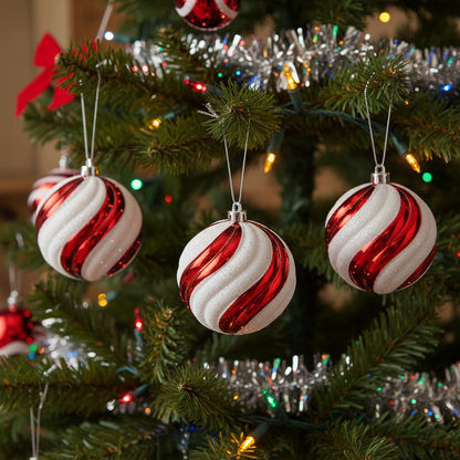 Set of 4 Candy Cane Christmas Baubles 8cm