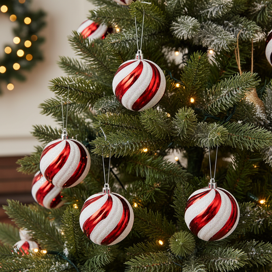 Set of 4 Candy Cane Christmas Baubles 10cm