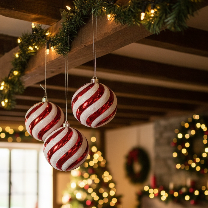 Set of 3 Large 15cm Candy Cane Stripe Christmas Baubles