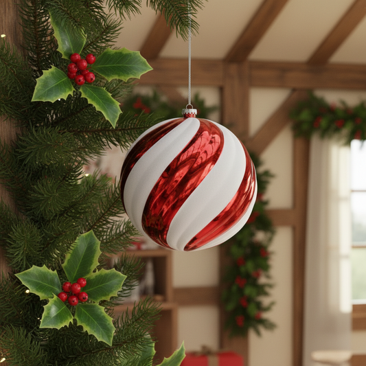 20cm Candy Stripe Shatterproof Christmas Bauble